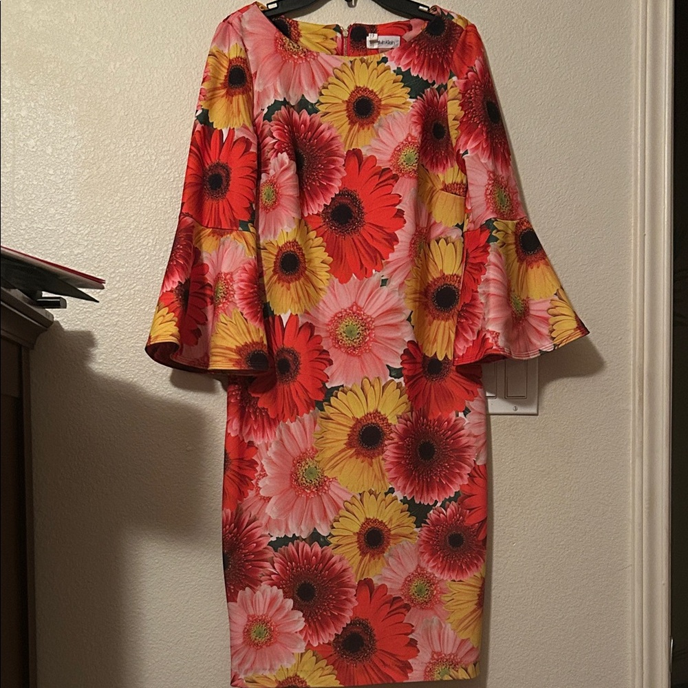 Calvin Klein Floral Bell Sleeve Dress